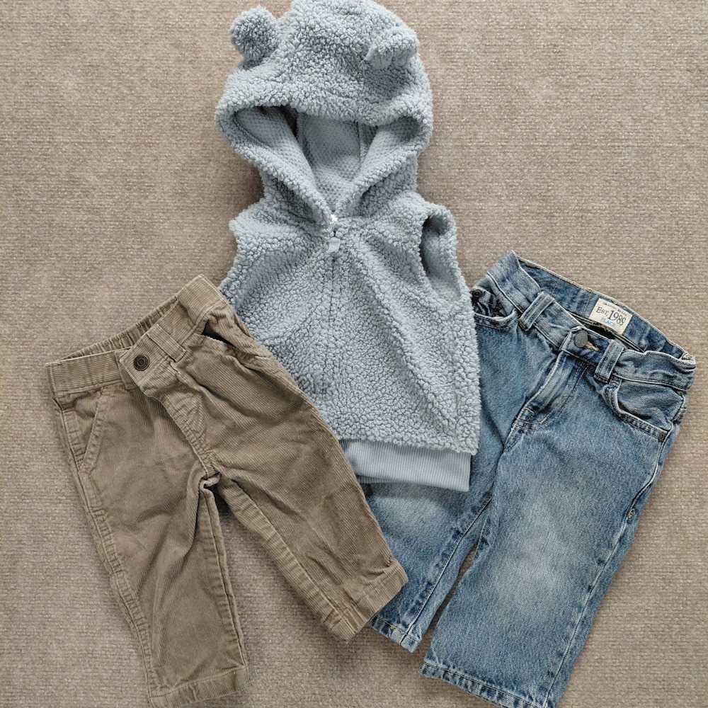 Lot Baby Boy 9 Mon Carters Childrens Place Tan‎ Corduroy Pants Blue Jeans Vest